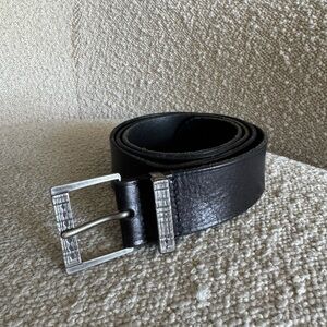 Saint Laurent Black Leather Belt with Silver Buckle